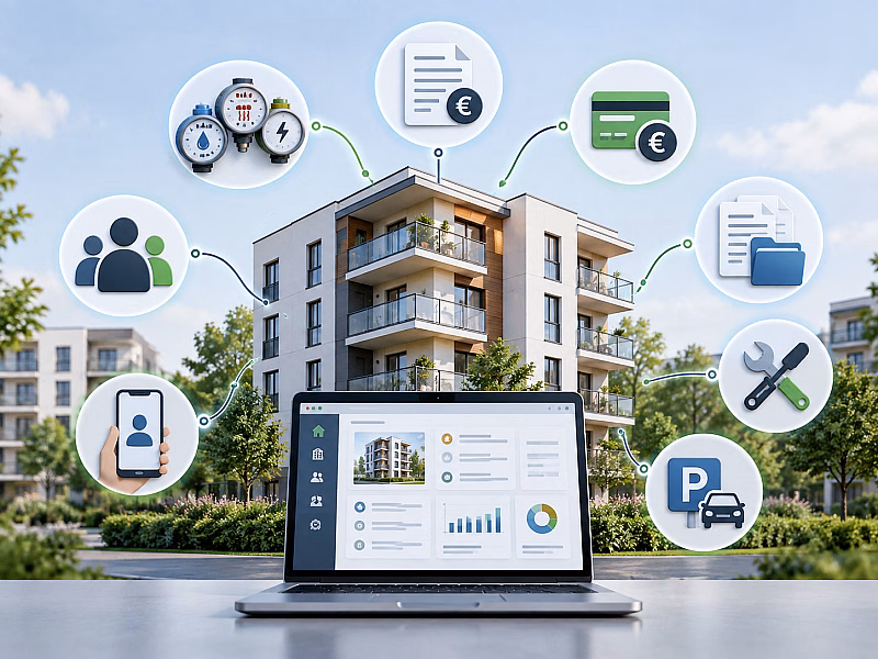 Parvaldisana.lv is a digital platform for property management that works together with the Property Manager's Portal to streamline building administration, utility tracking, document management, and communication between property managers and apartment owners.